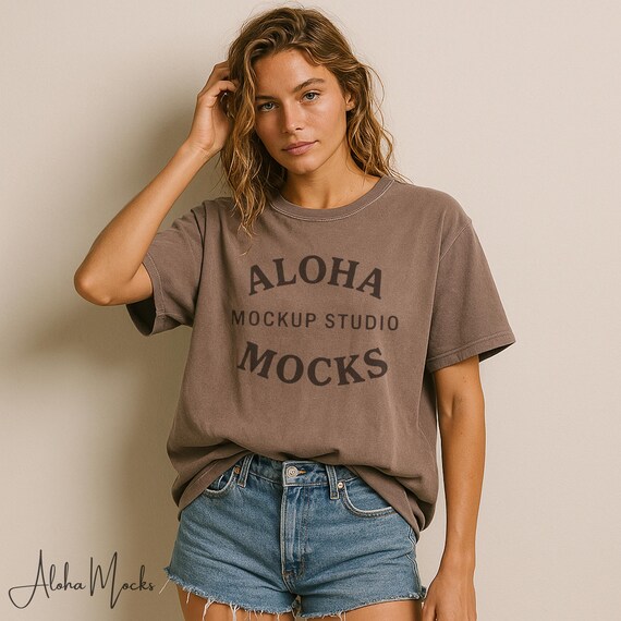 Espresso Comfort Colors 1717 Tee Mockup: Boho Boutique Branding (Digital Download)
