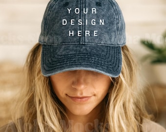 Navy Hat Mockup - Otto Cap 18-1248 - Boutique Studio Setting (JPG Digital Download)