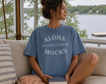 Blue Jean Comfort Colors 1717 Mockup: Lakehouse Lifestyle Setting (Instant Download)