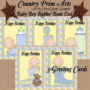 Bottes en caoutchouc pour bébé garçon Cartes de voeux exclusives « Happy Birthday » par Country Prim Arts