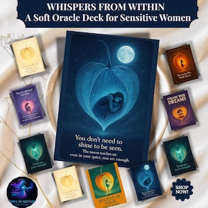 Physalis-bevestigingskaarten voor vrouwen – dromerige spirituele orakelset | 6 afdrukbare offertes + 1 bonus | 5 x 7" pdf + png