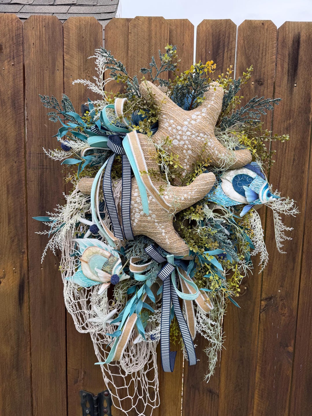 Coastal Starfish Wreath, Beach House Door Decor, Nautical Summer Wreath ...