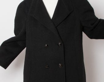 Vintage Long Black Wool Coat Alpaca Coat Made in Italy Oversized Classic Size L/XL Unisex Wear