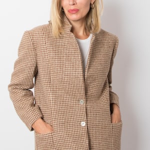 Vintage Plaid Houndstooth Blazer Equestrian Jacket Gift for Girlfriend Size M