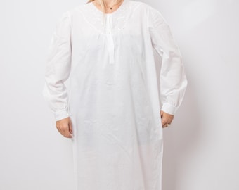 Camisón vintage blanco de algodón de inspiración victoriana, regalo para la abuela de parte de sus nietos, talla L/XL.