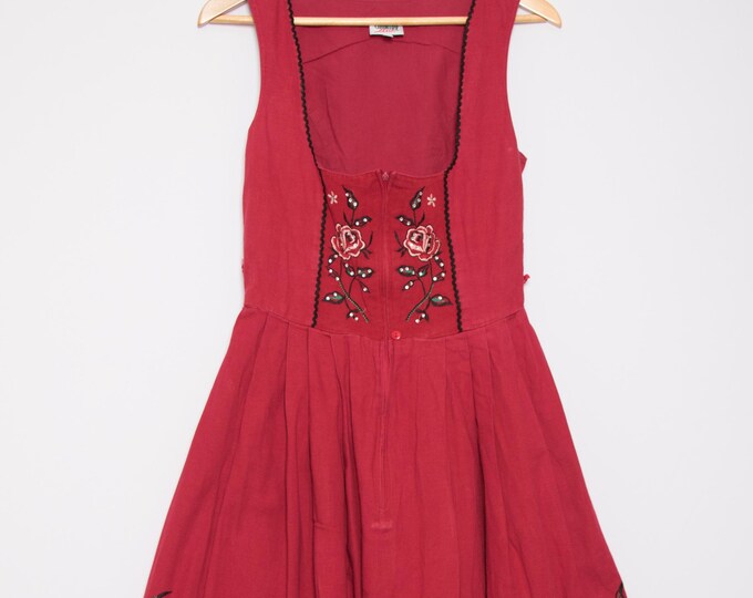 Vintage Dirndl Dress Embroidered Roses Cotton Alpine Austrian ...