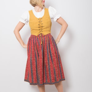 Vintage Folk Skirt  Cotton Dirndl Style Trachten Pleated Striped Size XS Gift for Girlfriend