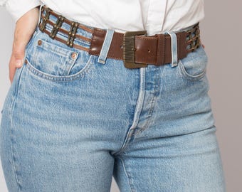Vintage FERRETTI Studio Woven Leather Belt with metal elements