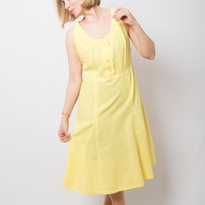 Vintage Yellow Cotton Sundress Flared Cottagecore Picnic Dress Size M Gift for Girlfriend