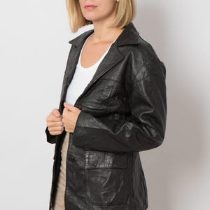 Vintage Black Leather Blazer Jacket Minimalist Normcore Rock Cool Look Size M gift for wife
