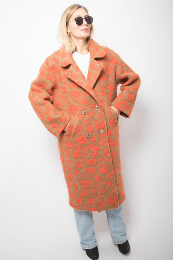 Y2K Abstract Leopard Print Coat Oversized Wool Bl… - image 7