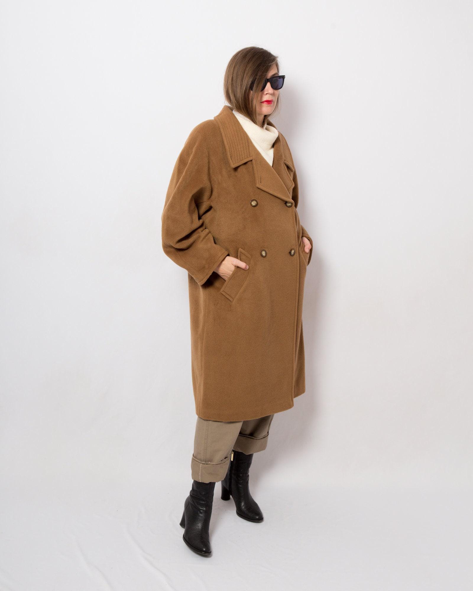 90s Max Mara Coat Double Breasted Overcoat Oversized Brown Wool
