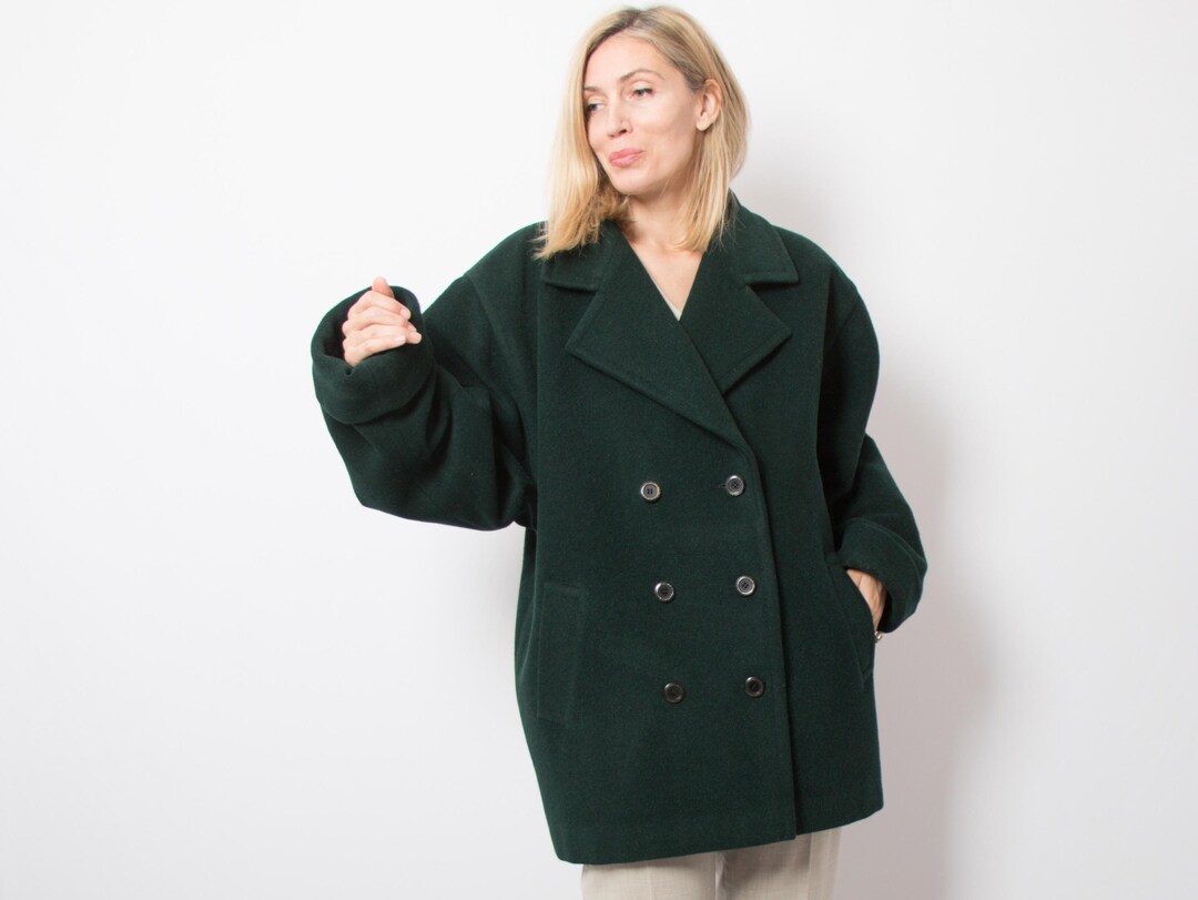 ヴィンテージグリーンウールコート オーバーサイズ ダブルブレスト