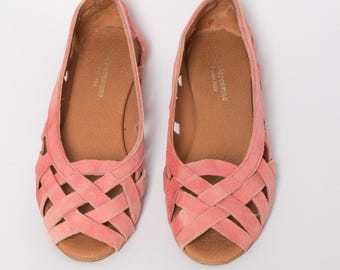 LA GARCONNE Pink Suede Sandals Braided Sandals Suede Leather Ballet Flats Fancy Sandals EU 35 Made in Spain