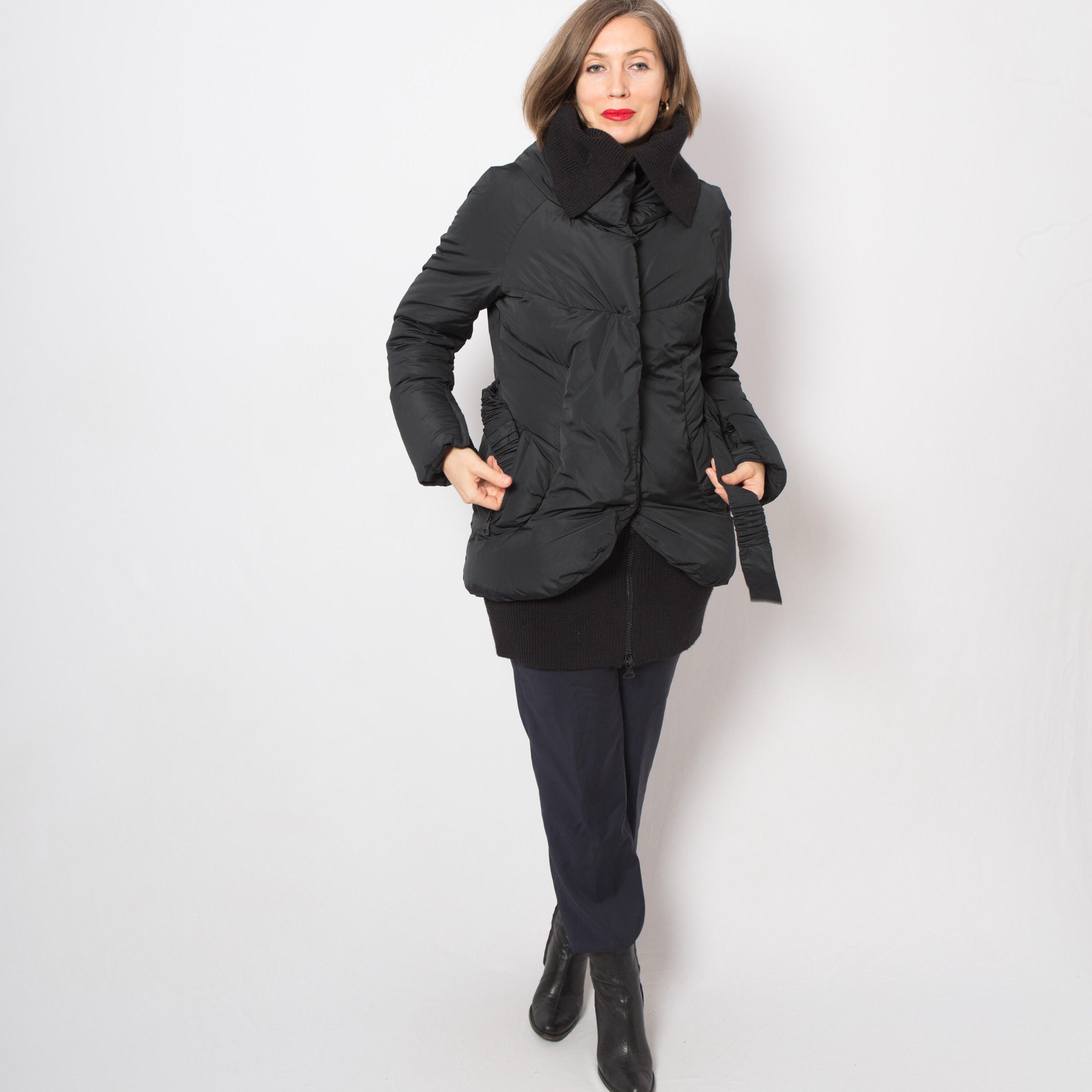Y2K Ermanno Scervino Black Down Jacket Coat With Knit Panel