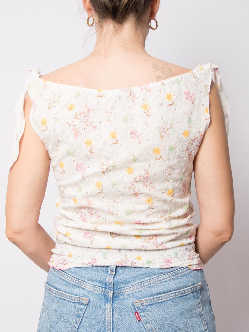 Vintage Intimissimi Cotton Floral Embroidered Blouse Top Size S image 6