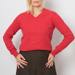 Vintage Red Cashmere Sweater Women Medium Size Office Elegant Lady Gift