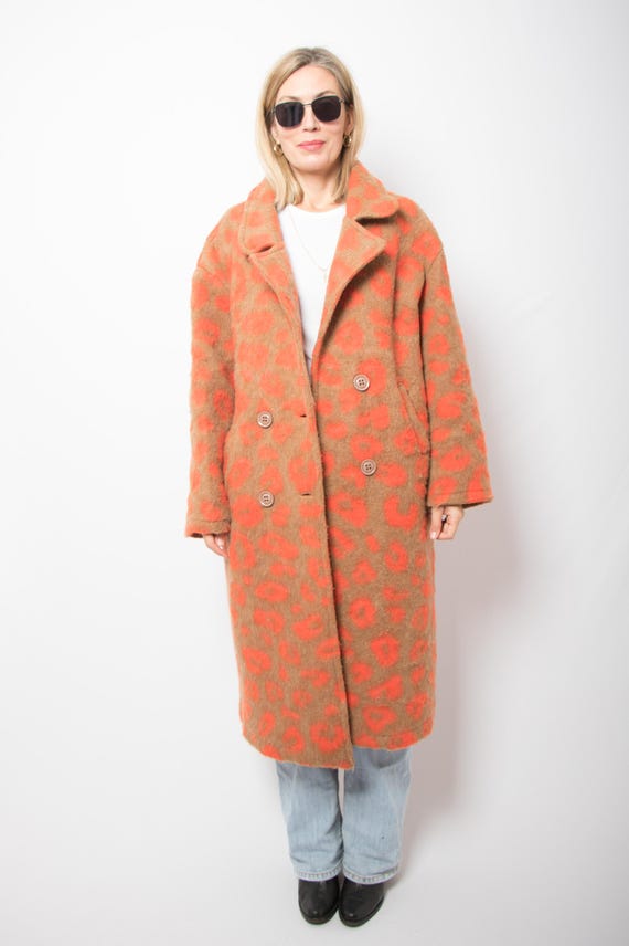 Y2K Abstract Leopard Print Coat Oversized Wool Bl… - image 2