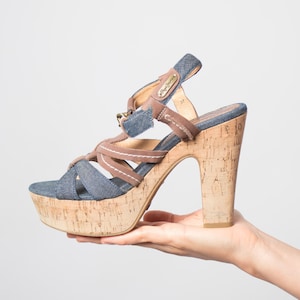 Vintage Pepe Jeans Denim Leder Kork Plateau Sandalen EU 38 UK 5 USA 7 Geschenk