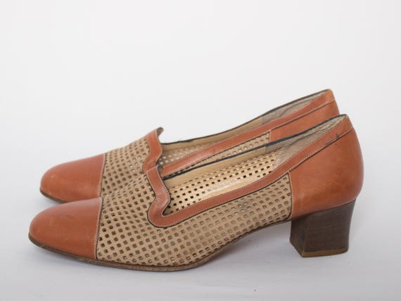 Vintage Melluso Perforated Leather Heels EUR 41 Made in Italy Size  Safari Art Deco Inspired View 5
