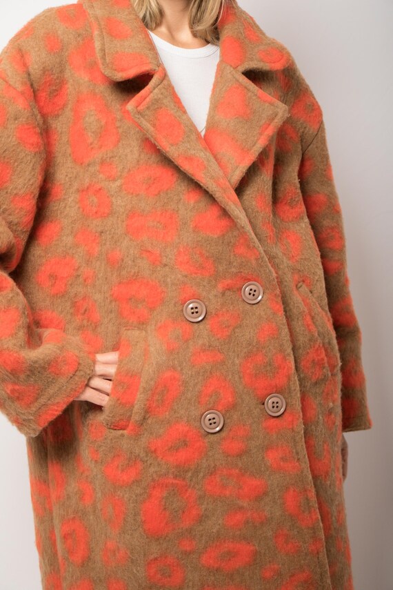 Y2K Abstract Leopard Print Coat Oversized Wool Bl… - image 9