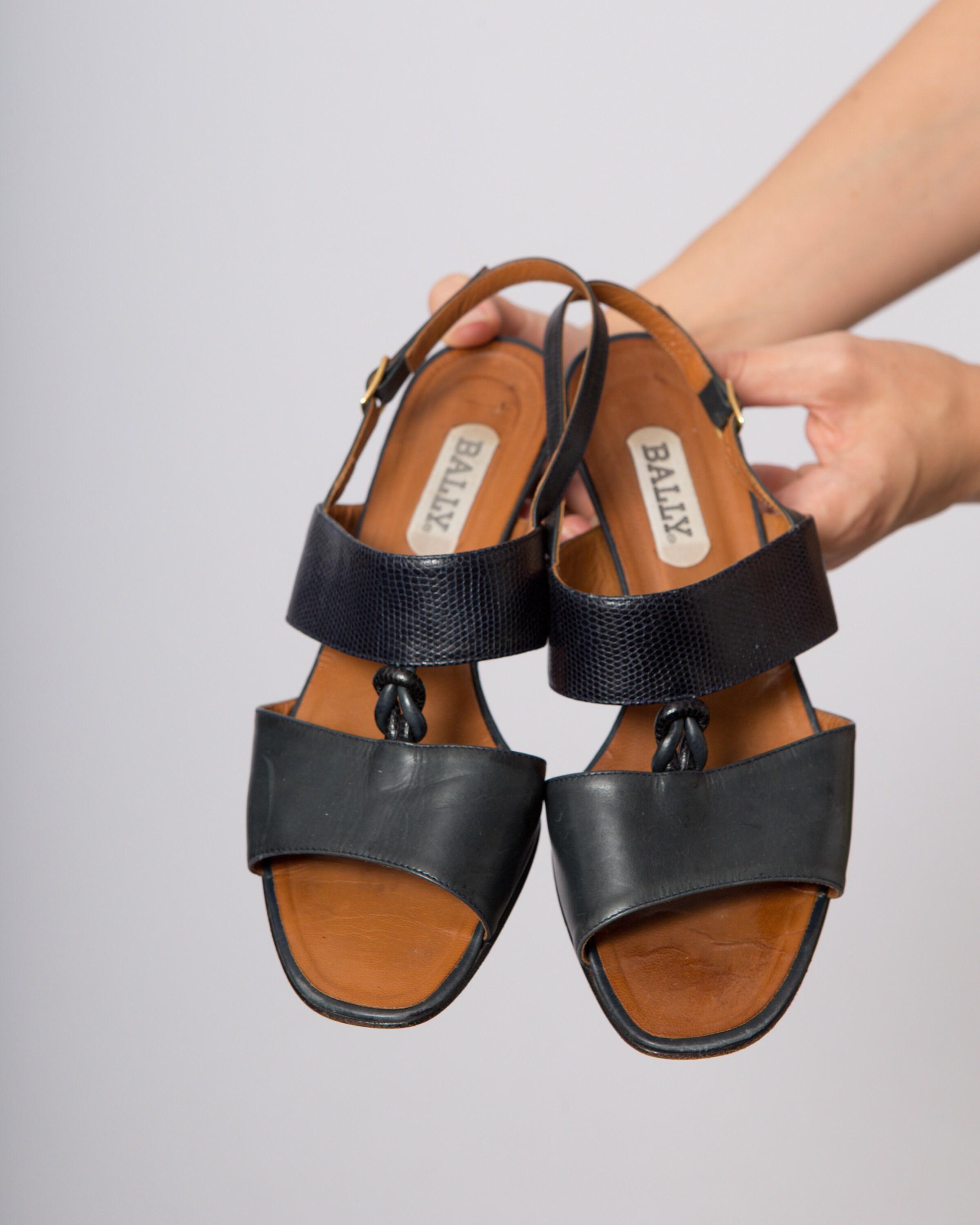 Bally Navy, White & Tan Leather Cross-Strap Slingback Sandals Bally Brown Leather Italy Strap Slingback Women main image 2