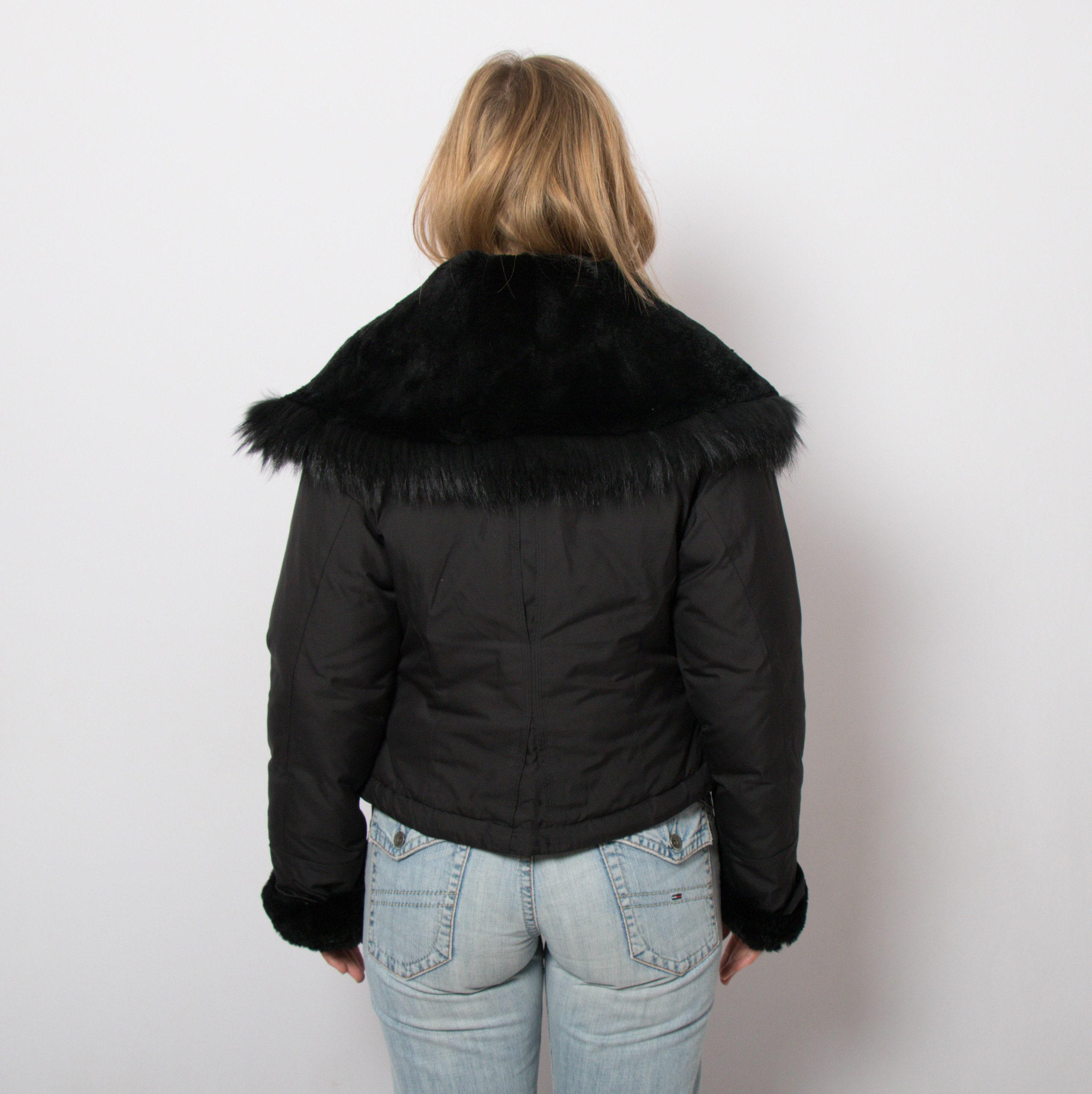 SPORTMAX Code Rabbit Fur Trim Down Jacket Double Breasted Cropped 