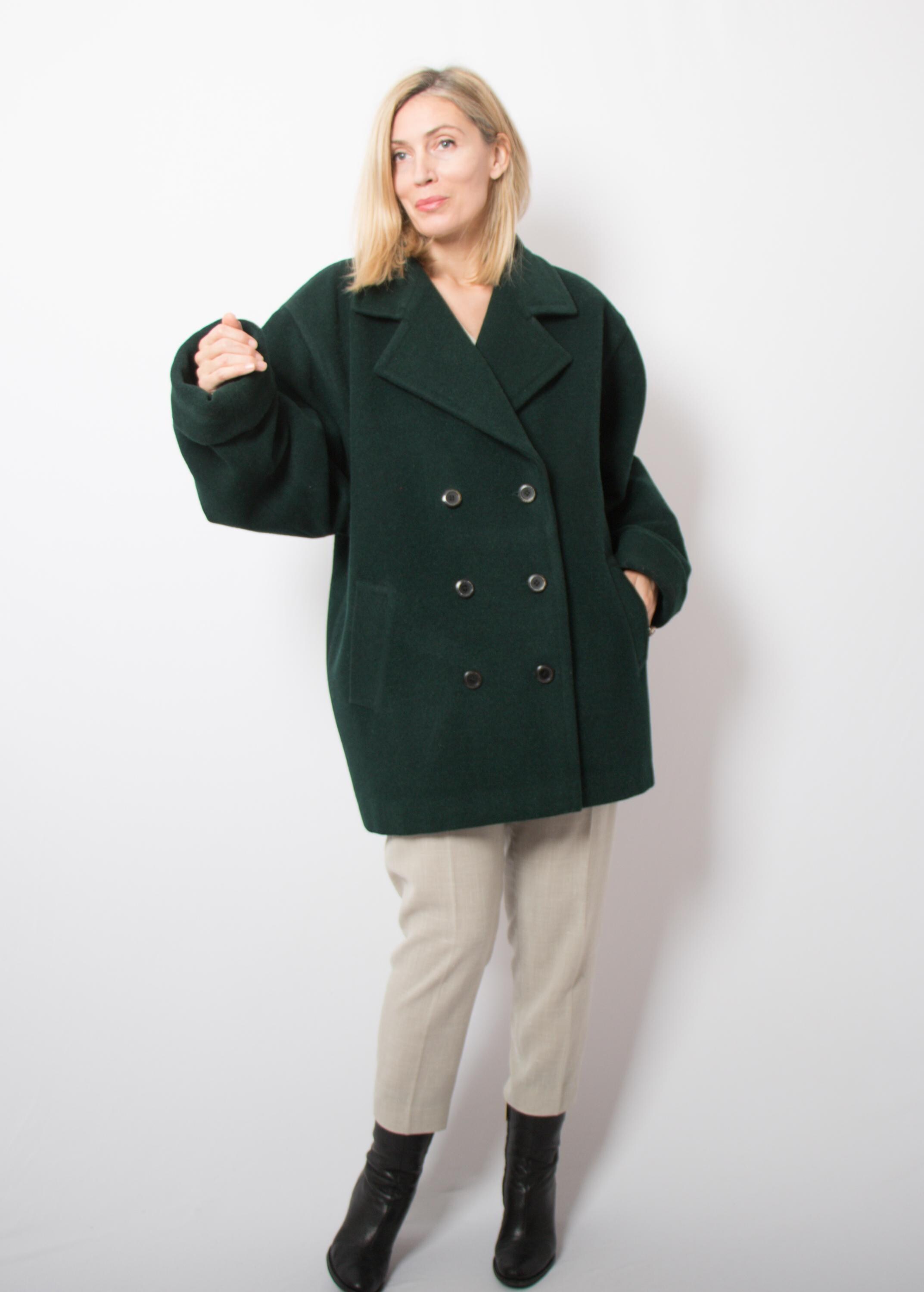 ダブルブレステッド ウール コート グリーン ヴィンテージグリーンウールコート オーバーサイズ ダブル