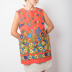 Vintage Red Floral Pinafore Apron Dress Mini One Size can fit Size L/XL Gift for Housewife