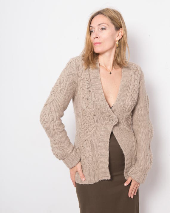 Vintage Wool-Angora Blend Cable Knit Cardigan Small Size Gift for Girlfriend