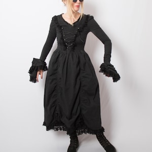 Vintage Black Gothic Dress Victorian Inspired Drama Gown Baroque Witchy Renaissance Aesthetic Size S Gift for Girlfriend
