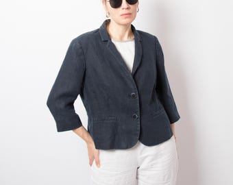 Vintage Viyella Navy Linen Blazer Summer Jacket Minimalist Tailored Style Classic Cruise Fashion Size M Gift for Girlfriend