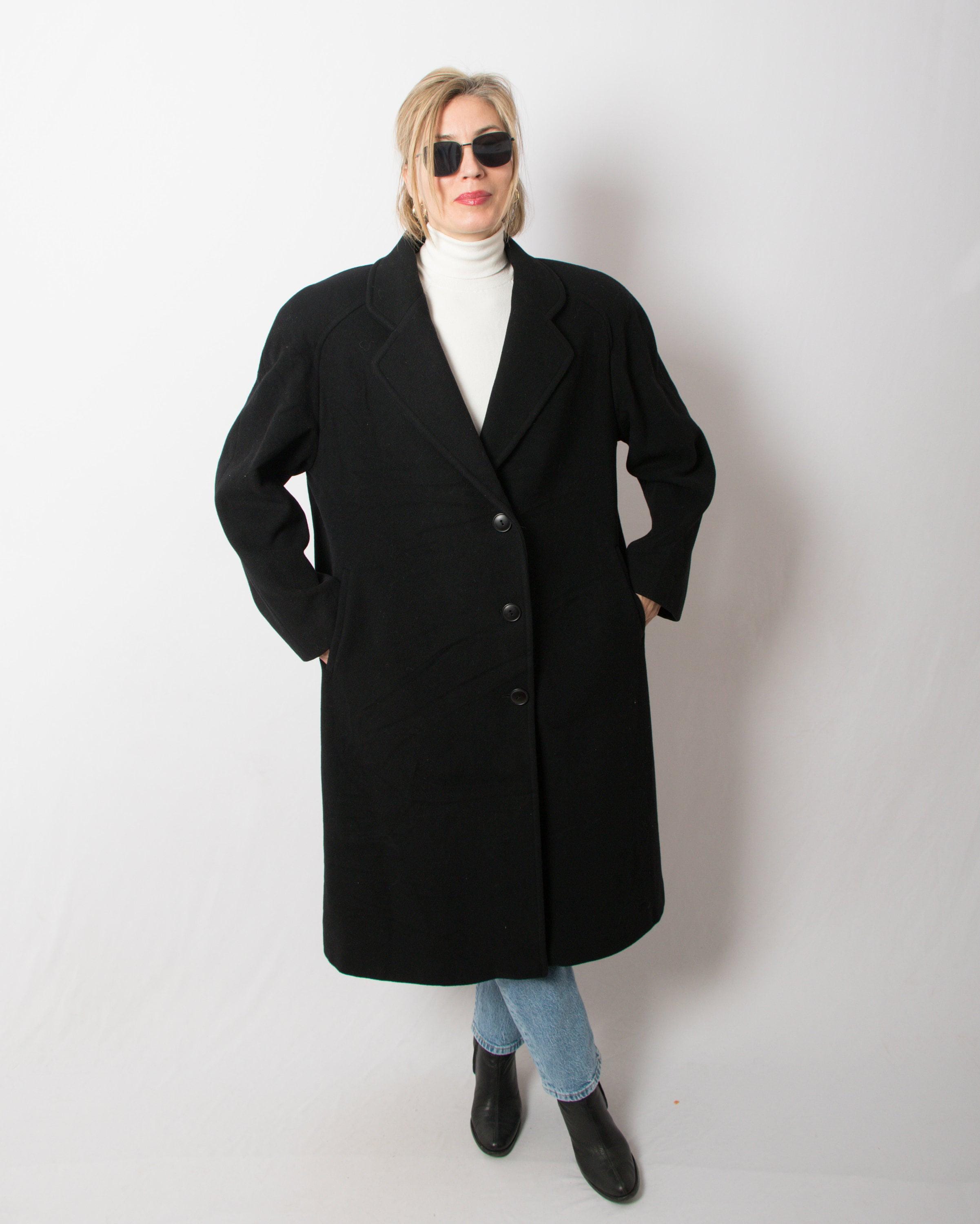 Vintage 80s FRANCO ANCONA Long Black Wool Coat Italian Tailoring
