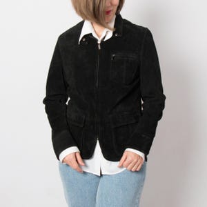 Vintage Black Suede Jacket Suede Trucker Jacket Size M Gift for Wife Girlfriend