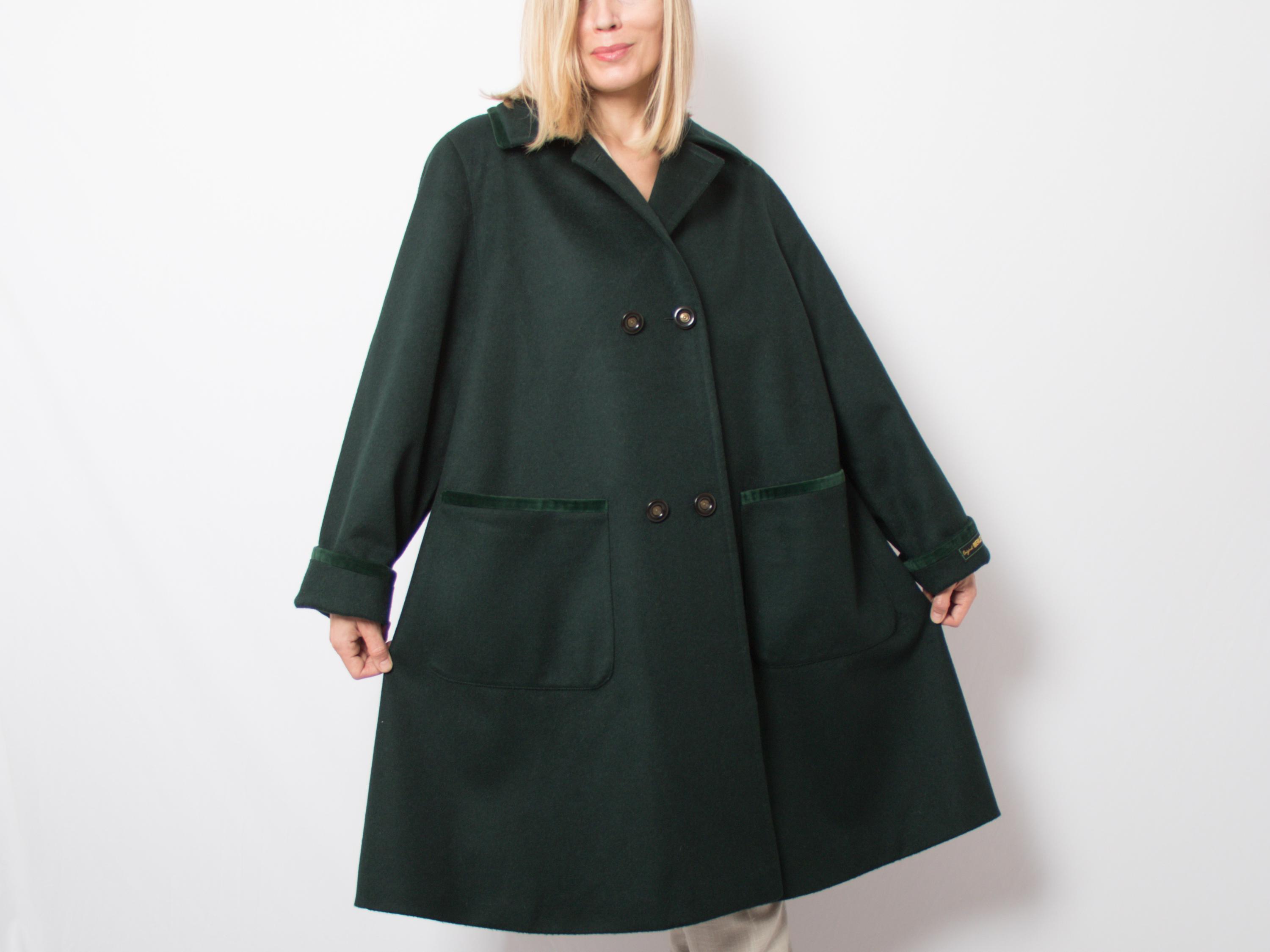 Vintage MERLET Green Wool Coat Alpaca Swing Coat Double Breast