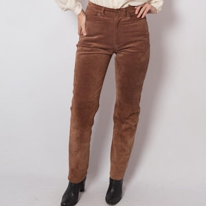 Vintage Brown Suede Pants High Waisted Leather Trousers W 27 Small Size Gift