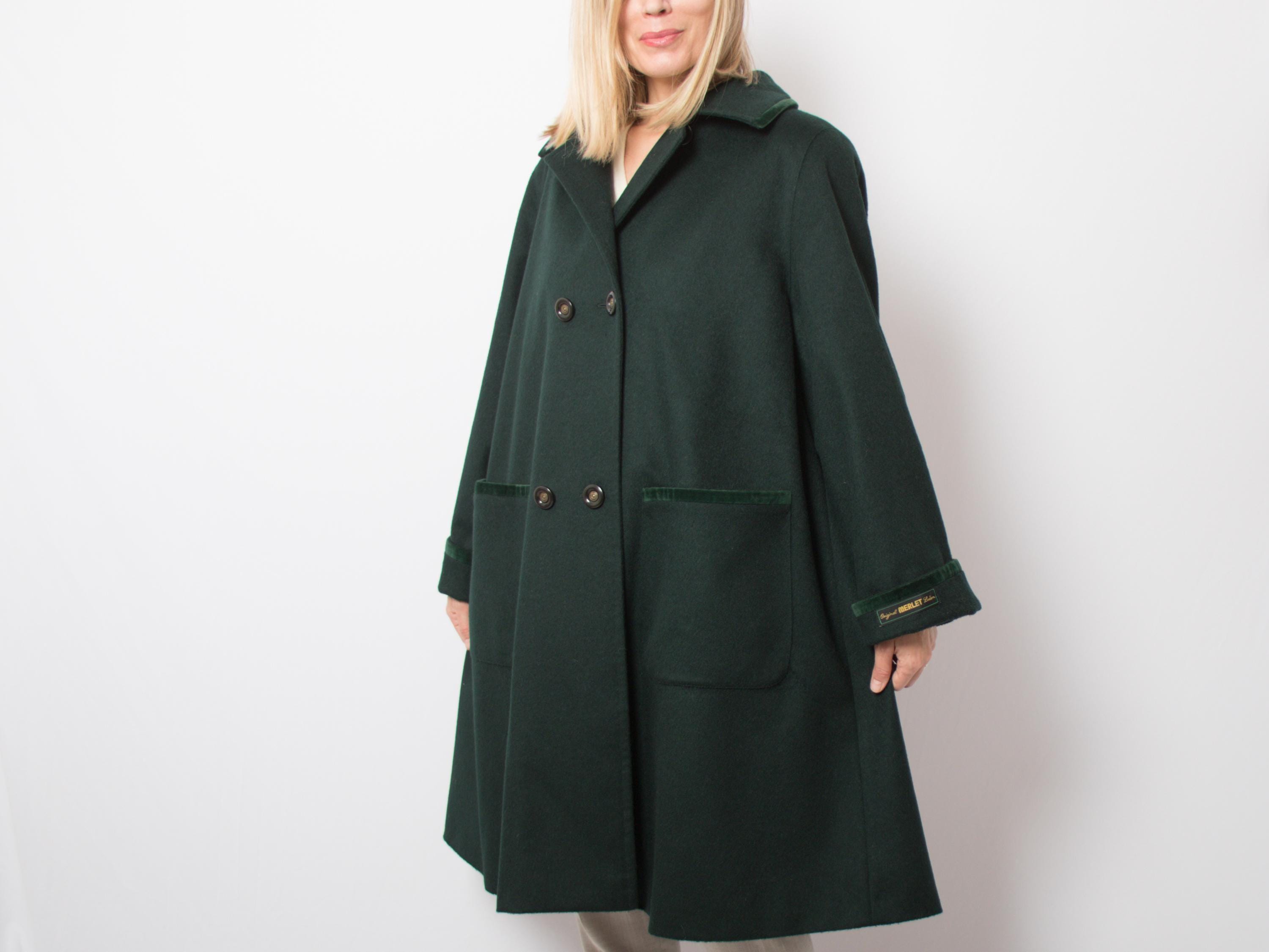 Vintage MERLET Green Wool Coat Alpaca Swing Coat Double Breast