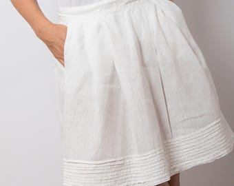 Y2K Mini Linen Skirt with Pockets White Semi Sheer Flowy Size M