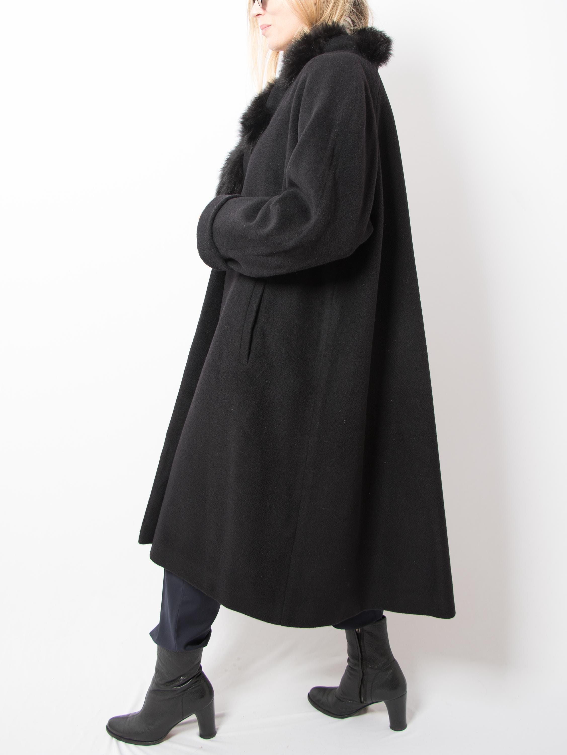 Vintage Donna Enrica Long Cashmere Coat With Real Fur Collar Made