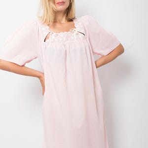 Vintage Cotton Nightgown Women Embroidered Flowers Soft Pink  Size M Gift for Aunt