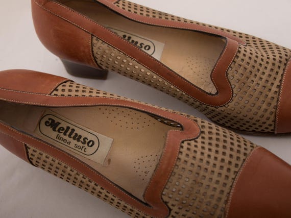 Vintage Melluso Perforated Leather Heels EUR 41 Made in Italy Size  Safari Art Deco Inspired View 3
