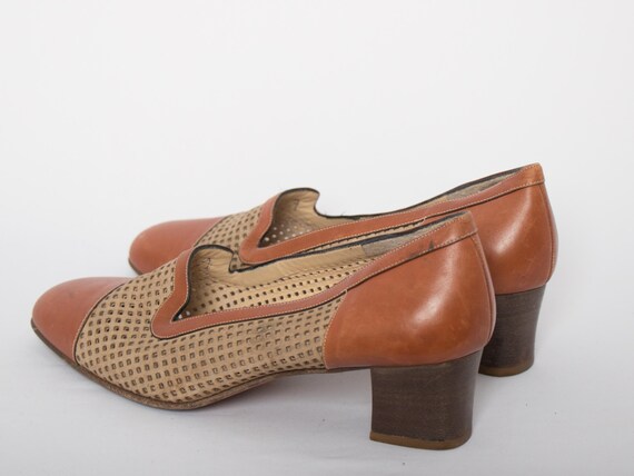 Vintage Melluso Perforated Leather Heels EUR 41 Made in Italy Size  Safari Art Deco Inspired View 6