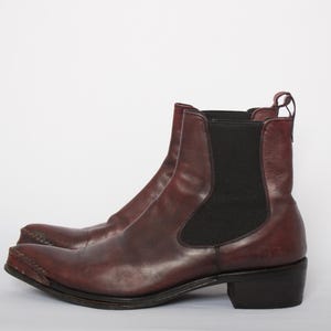 Vintage Italienische Cowboy Stil Schnürstiefel Burgund Leder Handgemachte Western Stiefeletten EUR 39