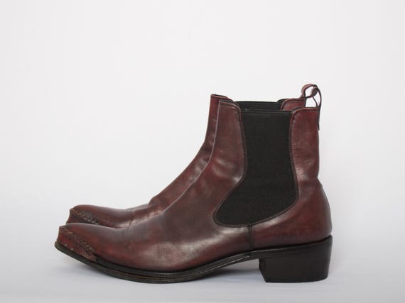 Vintage Burgundy Leather Cowboy Boots Handmade Western Ankle Boots EUR 39