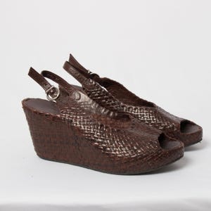 RARE Vintage Melvin Hamilton Woven Leather Wedge Sandals Boho Chic Artisan Heels EUR 37