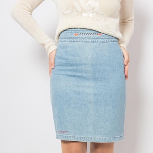Vintage Laura Biagiotti Light Wash Denim Pencil Skirt 90s Minimalist Chic Waist 28 inches