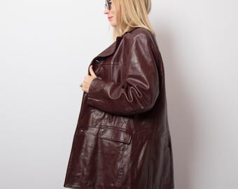 ICONIC Vintage Burgundy Leather Jacket Blazer Size L Made in Italy Originally Menswear Gift Idea