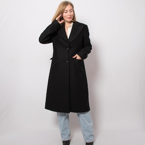 2000s Stefanel Black Wool Coat High-Quality Minimalist Normcore Style Italian Elegance Size M Gift for Girlfriend