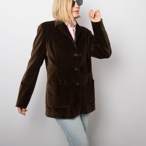 Vintage Brown Velvet Blazer by Pennyblack Oversized Boyfriend Blazer 90s Velvet Jacket Size L Gift for Wife Girlfriend