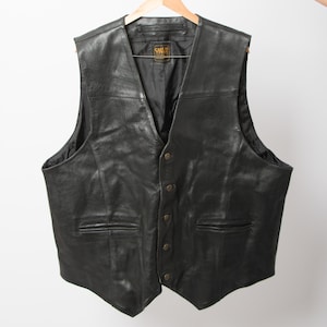 RARE Vintage Black Leather Waistcoat Biker, Western, Steampunk Style, Adjustable Fit, Ornate Button-Up Size PLUS Gift for husband boyfriend